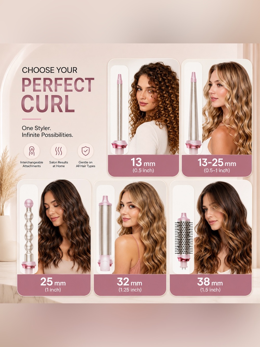 WAVYTALK Heatwave Pro 5-in-1 Curling Wand Set - Pink/Gold - Picture 3 of 4